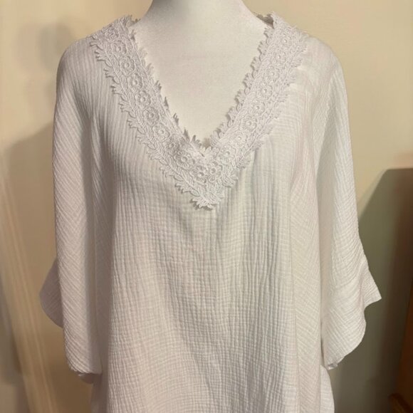 CYNTHIA ROWLEY WHITE 100% Cotton Top - 3X - Picture 1 of 12